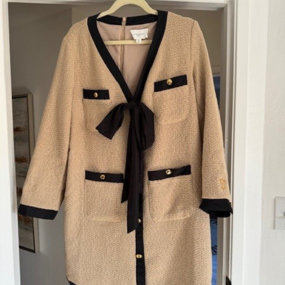 Tuckernuck POMANDER PLACE Tan Coco Tweed Bow Dress XXL